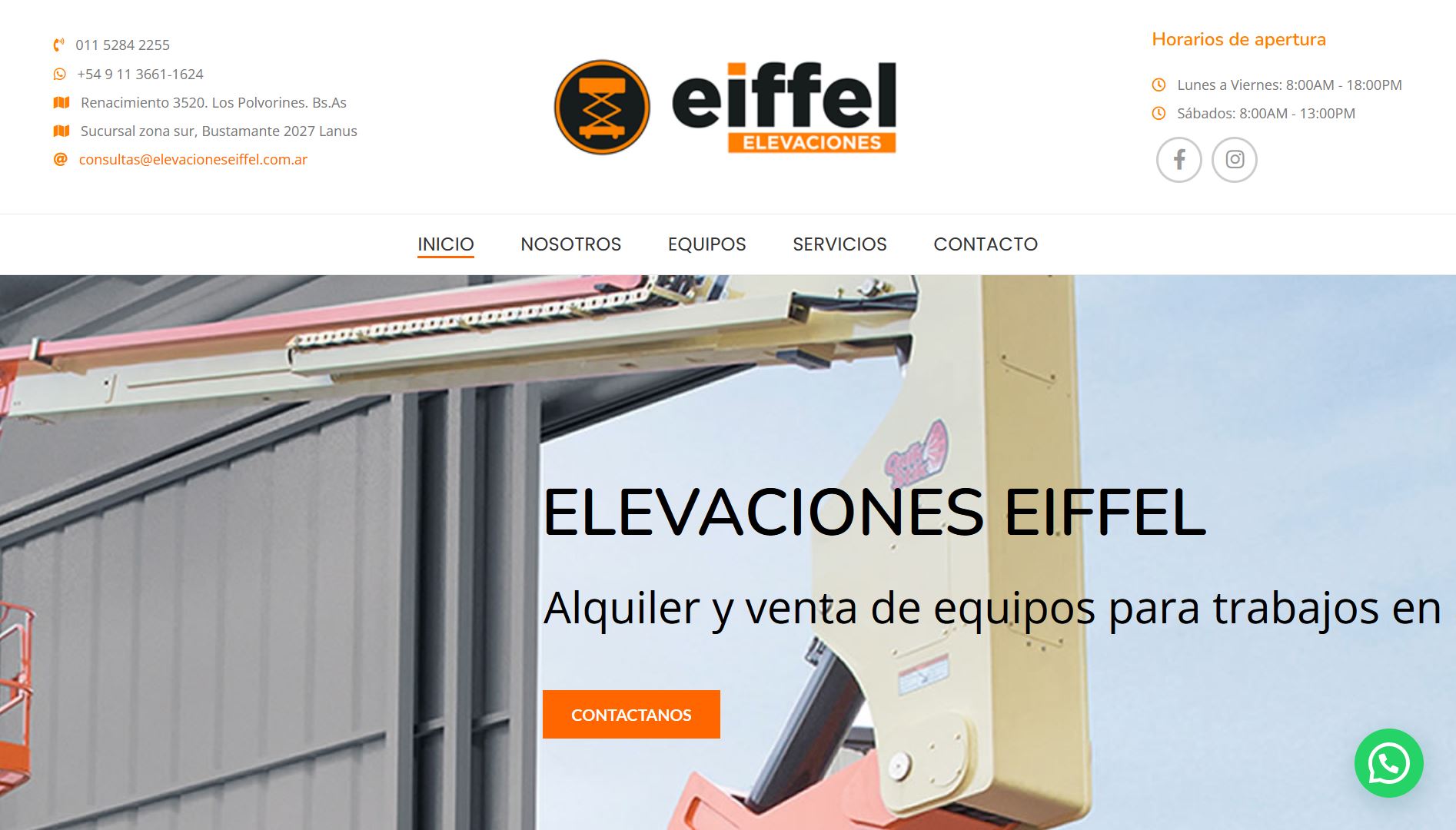 Diseño web institucional para Eiffel Elevaciones se muestra el inicio