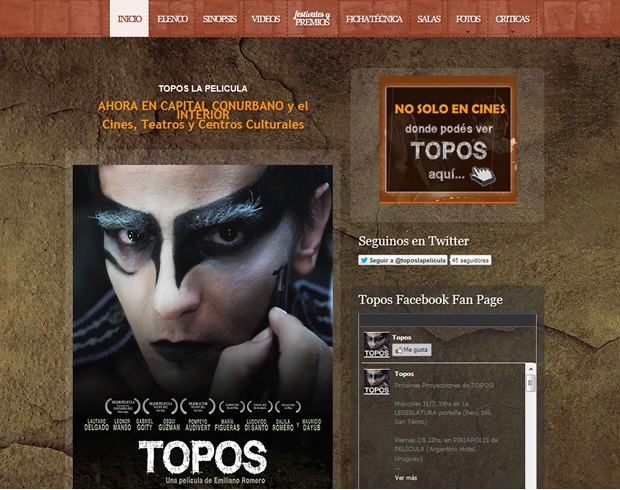Diseño web Informativo para la Topos La Película Cine se muestra el inicio