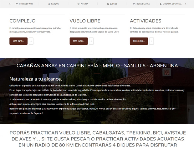 Diseño de página web para Cabañas Ankay San Luis Carpintería se muestra servicios