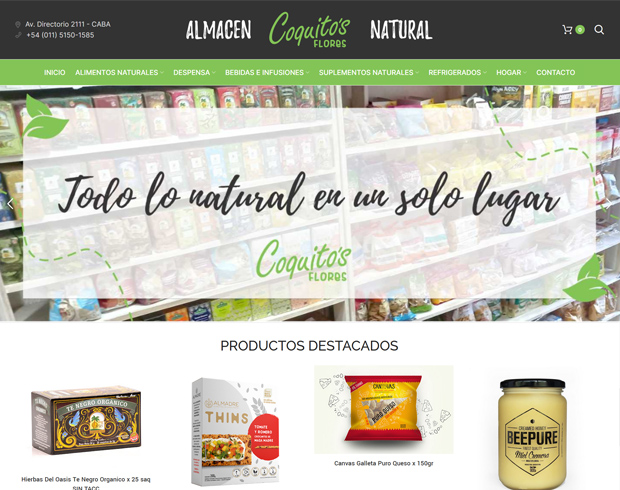 Diseño Web Autoadministrable e-commerce para Almacén Coquitos se muestra productos destacados
